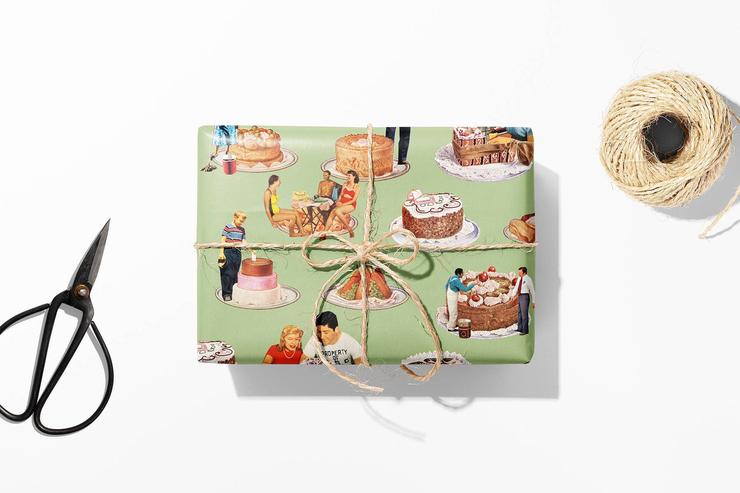 Vintage Collage Gift Wrap – Cakes & People