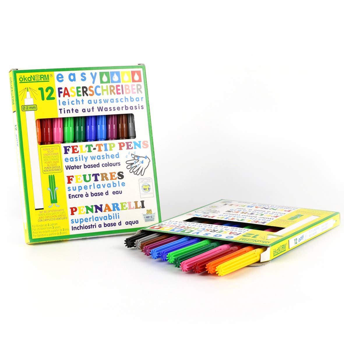 Easy felt-tip, 2 mm, easy to wash out - 12 colours