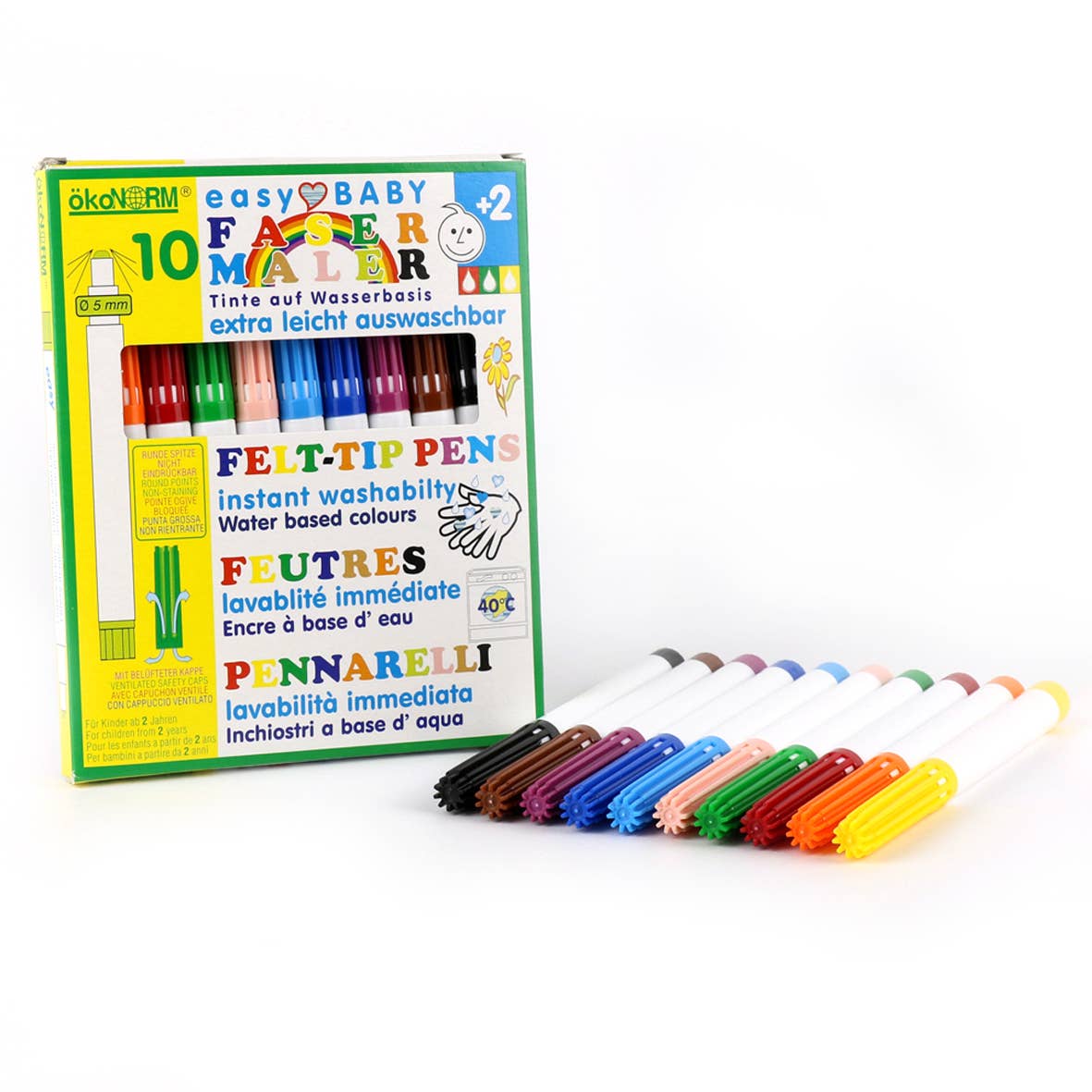 Easy Baby Felt Tip Pens, 5 mm, easy to wash out - 10 colours
