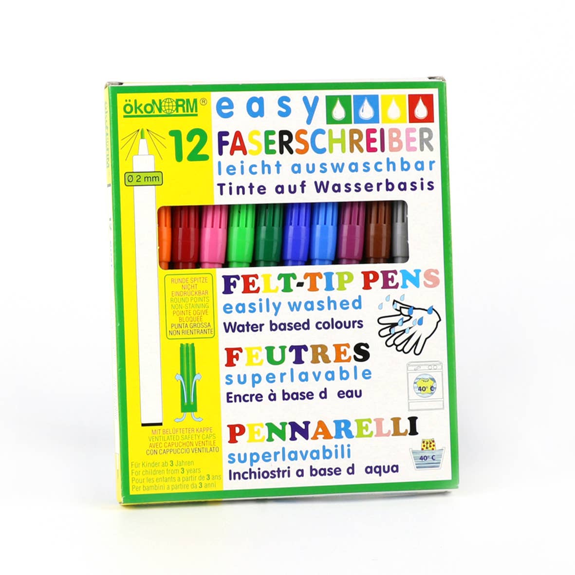 Easy felt-tip, 2 mm, easy to wash out - 12 colours