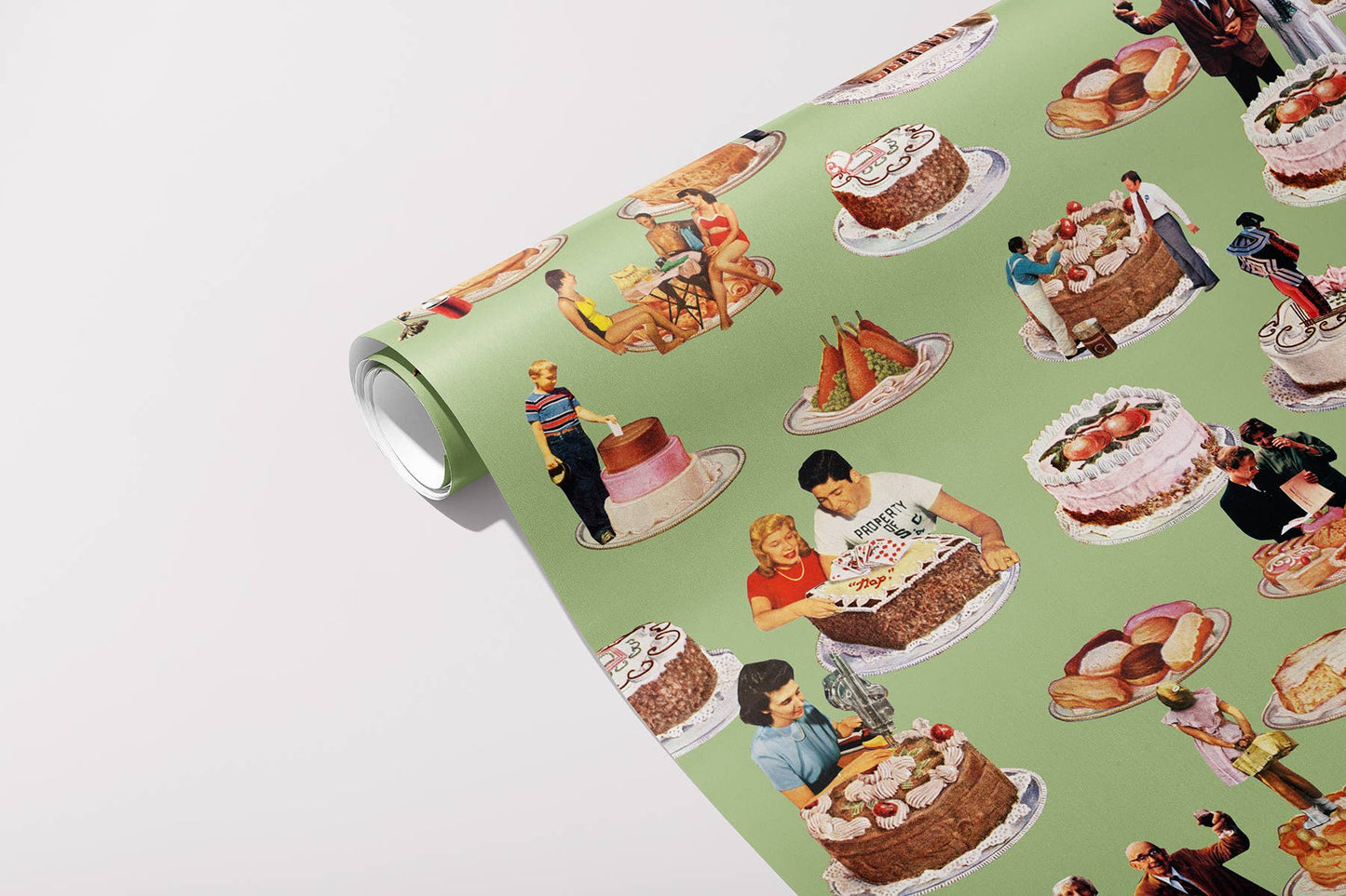 Vintage Collage Gift Wrap – Cakes & People